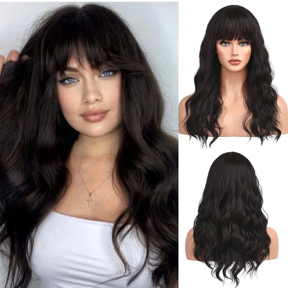 Human hair blend black brown curly wig wig